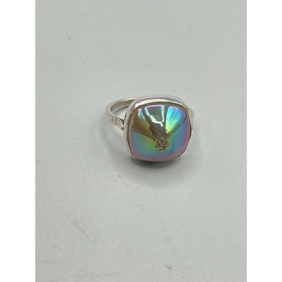 Vintage Sterling Silver 925 Ring with Iridescent Gemstone Size 7.5 - Picture 7 of 9